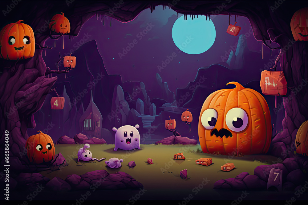 Fototapete halloween 404 timeout error webpage with a vector illustration of a haunted forest, shadowy trees, a