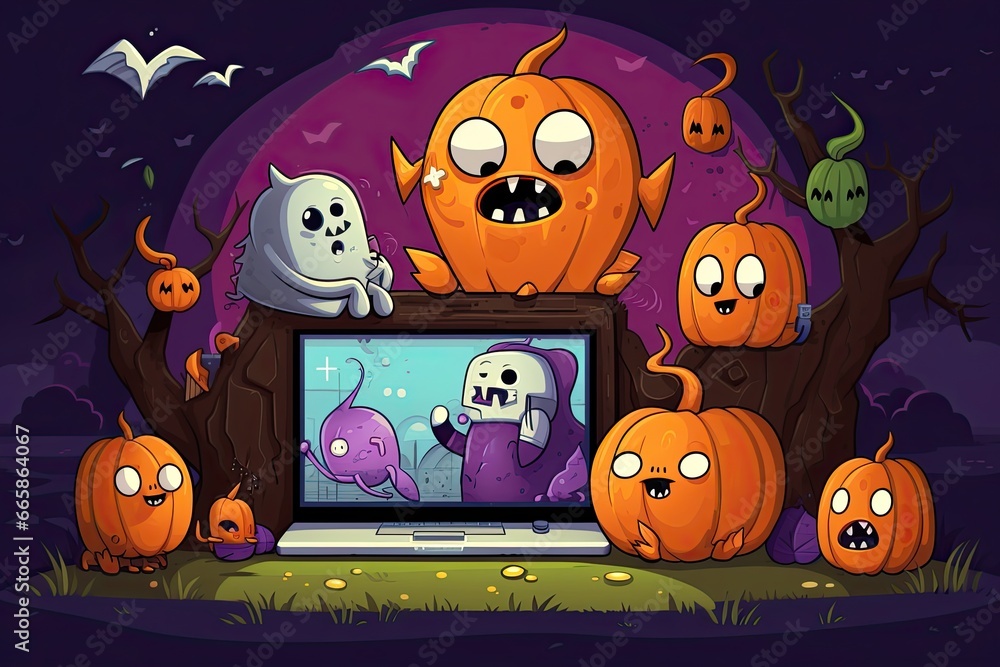 Fototapete halloween 404 timeout error webpage with a vector illustration of a haunted forest, shadowy trees, a