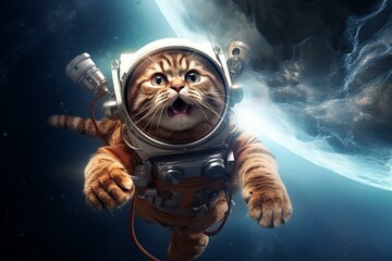 An image depicting a cat in space. Generative AI