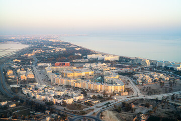 Fototapeta na wymiar Aerial view of Monastir from the coast