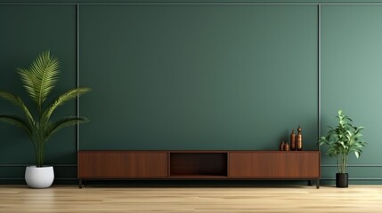Living room with cabinet for tv on dark green color wall background.3d rendering - obrazy, fototapety, plakaty