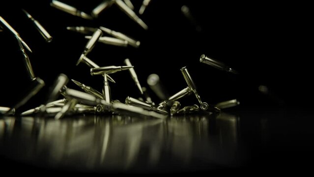 Bullets falling down on a reflective surface