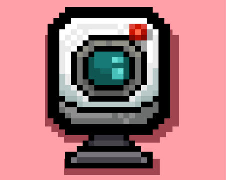 Camera, webcam, Pixel art, 8-bit camera, Pixel vector art.