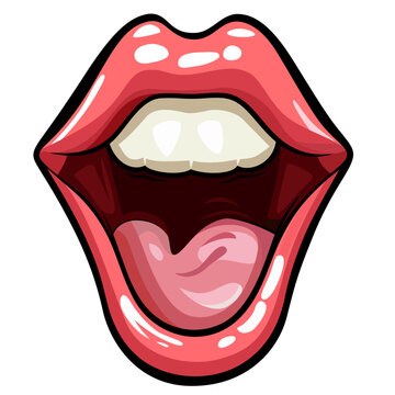 Happy opened mouth and red lips vector illustration, Mouth , teeth visible screaming or laughing mouth stock vector image