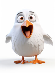 Obraz premium A 3D Cartoon Seagull Sad and Surprised on a Solid Background