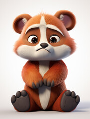 A 3D Cartoon Red Panda Sad and Surprised on a Solid Background