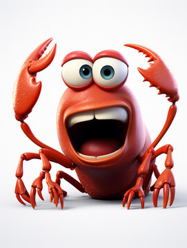 A 3D Cartoon Lobster Sad and Surprised on a Solid Background