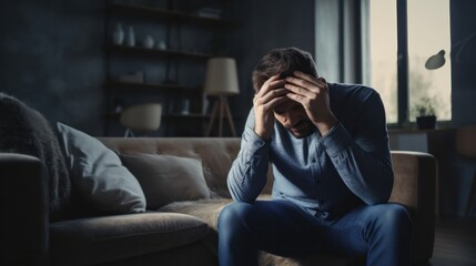 Depression and mental illness. Asian man disappoint, sad after receive bad news. Stressed boy confused with unhappy problem, arguing with girlfriend, cry and worry about unexpected work, down economy. - obrazy, fototapety, plakaty