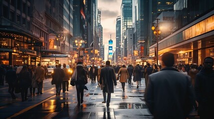 A busy city street with people in constant motion
 - obrazy, fototapety, plakaty