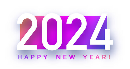 New Year 2024 paper numbers for calendar header on colorful gradient stripe.