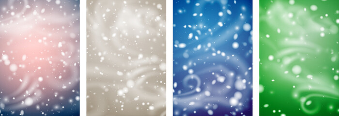 Set of winter vertical cards. Christmas snowy background with place for text and.