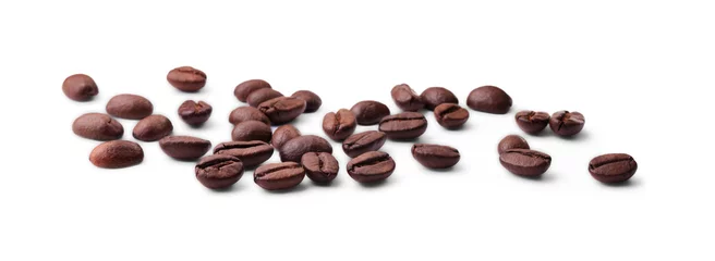Poster Many roasted coffee beans isolated on white © New Africa