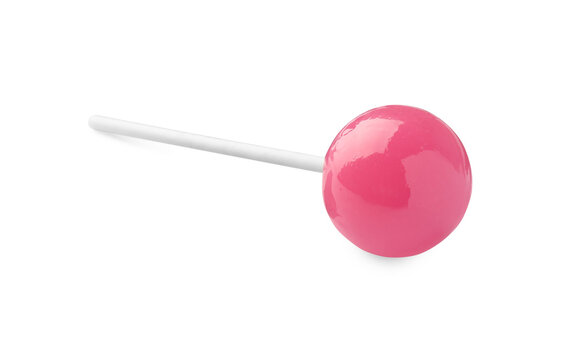 One sweet pink lollipop isolated on white