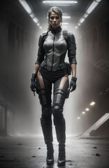 Fototapeta na wymiar Futuristic girl in a futuristic suit. Generative AI