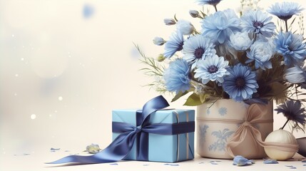 青いプレゼント・ギフト・贈り物・誕生日・父の日・ブルーリボンの背景素材
