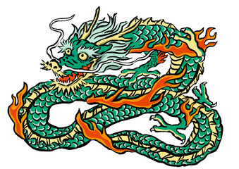 辰のイラスト　口を開けた飛翔する龍