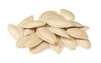 Heap of pumpkin seeds isolated on white