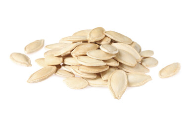Heap of pumpkin seeds isolated on white