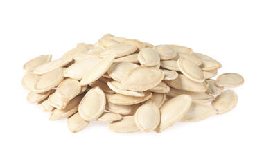 Heap of pumpkin seeds isolated on white