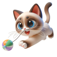 3D Animated Playful Siamese Cat Chasing a Toy