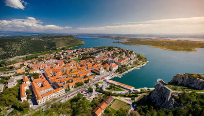Naklejka na ściany i meble Aerial View of an european town