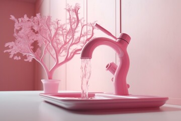 3D pink water faucet promoting environmental friendliness. Generative AI