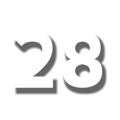 3d number 28 twenty eight in white color sign symbol numbers for design elements isolated on transparent background