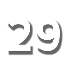 3d number 29 twenty nine in white color sign symbol numbers for design elements isolated on transparent background