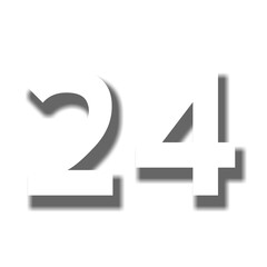 3d number 24 twenty four in white color sign symbol numbers for design elements isolated on transparent background