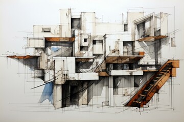 Messy architectural sketch. Generative AI