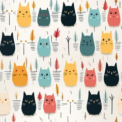 Foto op Canvas Hand drawn Japanese style seamless pattern of cats. © Inge