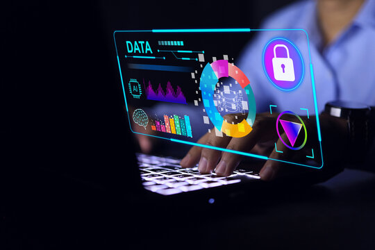 Data mining concept. Developer working on laptop computer to data search or downloading big data for ai training and command prompt to use in business activity - Powered by Adobe