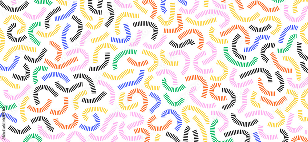 Poster colorful doodle pattern. funny vibrant pattern. colorful curved lines on white background.