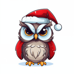 Owl wearing a Santa hat