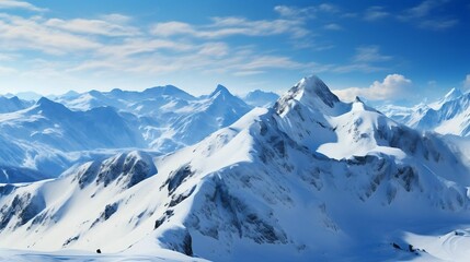 Obraz premium Snow-covered mountains reaching for the cold, blue sky 