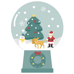 シックな色合いのクリスマスツリーとサンタクロースのスノードーム