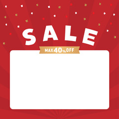 SALEと40%OFFの文字と紙吹雪の背景素材 - 赤い集中線の目立つバナー･ポスター