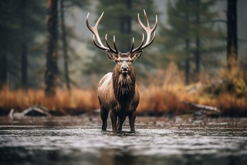 Naklejka na ściany i meble Stunning elk photo taken in its natural habitat. Generative AI