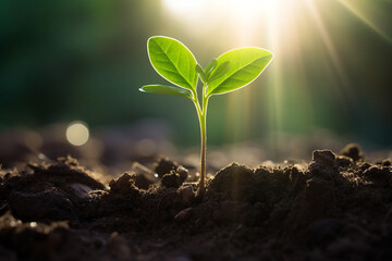 持続可能な未来をイメージした新芽と太陽光
