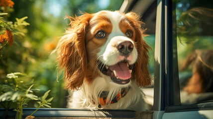 A dog loves to drive and look out the window.