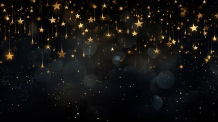 abstract christmas background with golden stars and bokeh effect,dark background