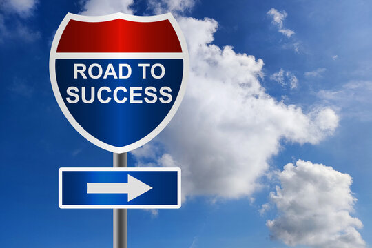 Road to success with red and blue road sign