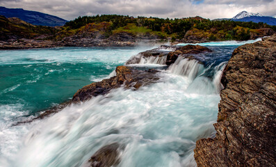Baker River, the largest river in Chile and with torrential emerald green waters. Located in...