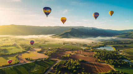Hot Air Balloons Flying Over Flat Land