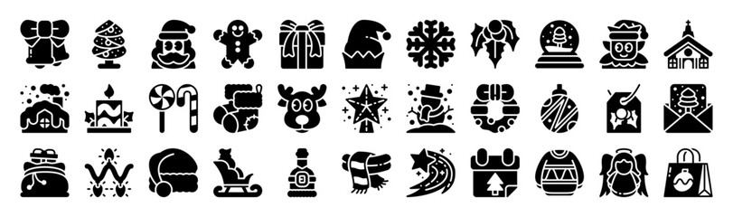 Christmas glyph icon set