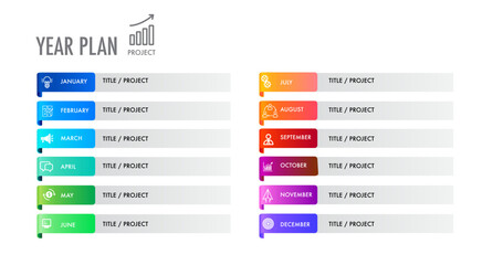 12 month year plan week and day color calendar template design for business