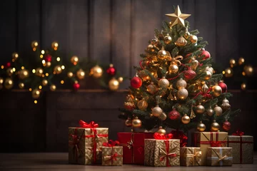 Fotobehang 部屋に飾られたクリスマスツリー © Kinapi