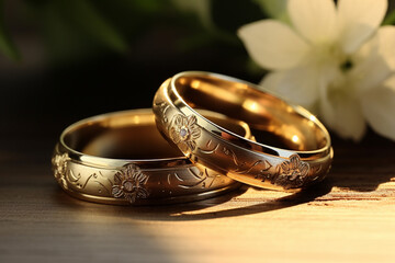 シンプルで美しい2つの結婚指輪 - obrazy, fototapety, plakaty