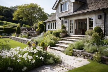 Beautiful English country garden in the spring