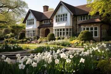 Beautiful English country garden in the spring